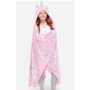 JUSTICE Unicorn Pink Hooded Wrap Around Blanket Cape Throw